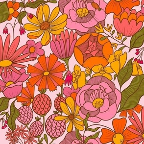 Cindy spring floral pink coral yellow orange retro modern flowers