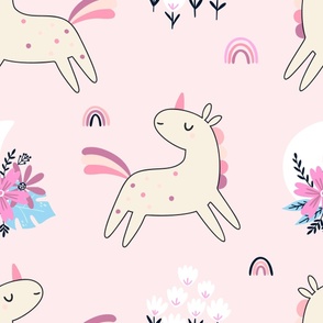 Unicorn Dance (pink) Unicorns Rainbows Flowers, Girls Bedding Blanket Decor, large scale A