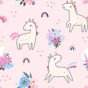 Unicorn Dance (pink) Unicorns Rainbows Flowers, Girls Bedding Blanket Decor, large scale B
