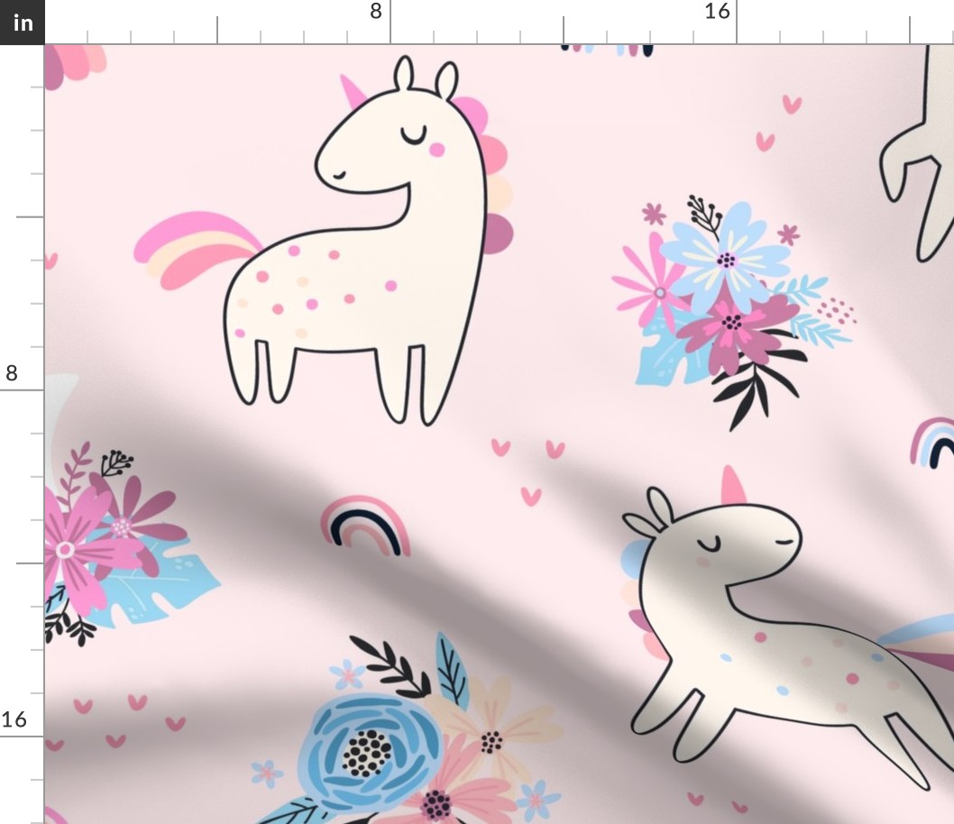 Unicorn Dance (pink) Unicorns Rainbows Flowers, Girls Bedding Blanket Decor, large scale B