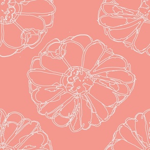 cream floral outline - large dot on peach