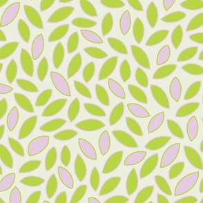 simple all over leaf pattern with green, cream and lavender