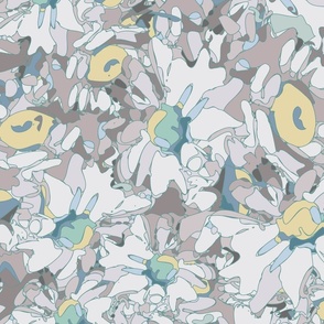 all over daisy pattern- white, gray, yellow, teal