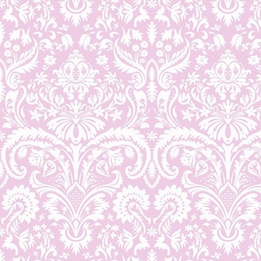 Baroque Damask 1 white on pastel pink