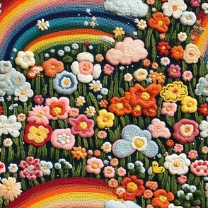 embroidered rainbow and flowers
