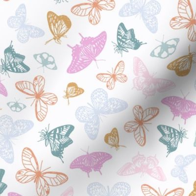 Butterflies and Moths Insects in Pastel pink, blue, green / baby girl, nursery, butterfly
