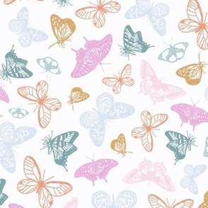 Butterflies and Moths Insects in Pastel pink, blue, green / baby girl, nursery, butterfly