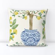 Large-Alhambra Lemon Trees in the Pottery- Ivory Blue