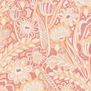 coral, peach and white hand drawn floral