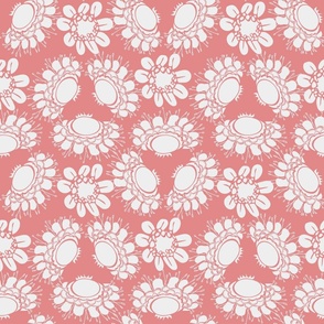 fun floral dot in coral and white