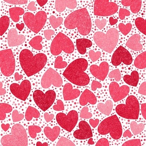 Pink and Red Hearts, (faux glitter), Valentines Day, Valentine Fabric, Valentines, Valentine, Love, Love Hearts, Heart, Heart Fabric, Tossed