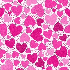 Hot Pink Hearts (faux glitter ), Valentines Day, Valentine Fabric, Valentines, Valentine, Love, Love Hearts, Heart, Heart Fabric, Tossed
