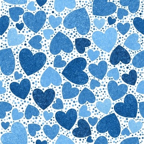 Blue Hearts (faux glitter), Valentines Day, Valentine Fabric, Valentines, Valentine, Love, Love Hearts, Heart, Heart Fabric, Tossed