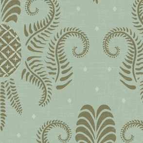 Welcoming Pineapples - Linen Texture Oxidized Brass and Gold - Jumbo