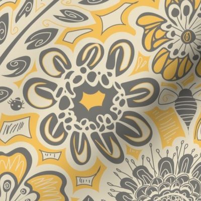 yellow and gray hand drawn floral