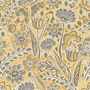 yellow and gray hand drawn floral