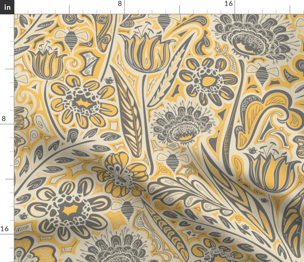 yellow and gray hand drawn floral