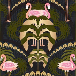 Flamingo Palms Wallpaper Dark Lge