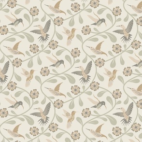 Tranquil Vines and Hummingbirds in Neutral Tones // medium // nature, science, beige, tan, green