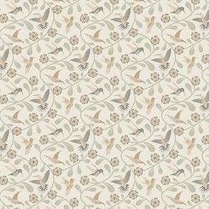 Tranquil Vines and Hummingbirds in Neutral Tones // small // nature, science, beige, tan, green