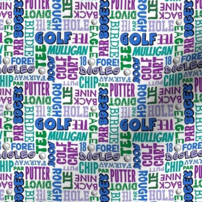 Small Scale Golf Terms in Green Blue and Purple