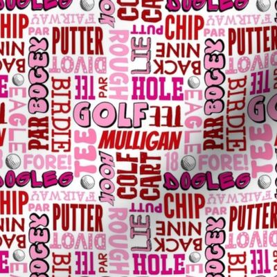 Medium Scale Golf Terms in Pink and Red