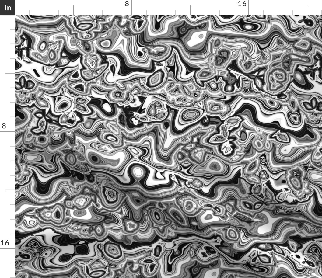 Swirly Squiggly Bohemian Psychedelic Monochrome Black and White Marbled Stripe Pattern (60% smaller)