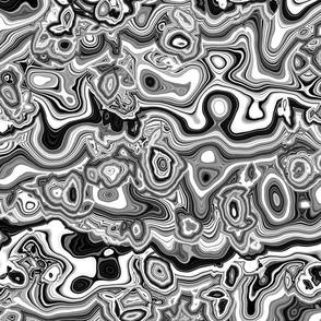 Swirly Squiggly Bohemian Psychedelic Monochrome Black and White Marbled Stripe Pattern (40% smaller)