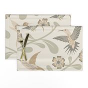 Tranquil Vines and Hummingbirds in Neutral Tones // X-large // nature, science, beige, tan, green