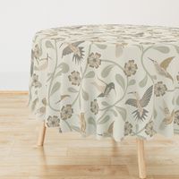 Tranquil Vines and Hummingbirds in Neutral Tones // X-large // nature, science, beige, tan, green