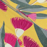 Splendid Fairy Wrens and Pink Eucalyptus - Custard Yellow, large scale by Cecca Designs