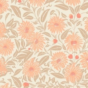Big flower and blooms and buds leaf design  - chintz | Medium Version | Modern large floral print in beige and peach