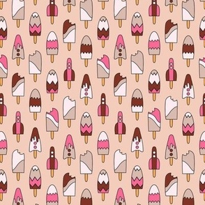 409 - Small scale  ice cream popsicles in, boysenberry hot pink, dark chocolate and vanilla, with rocket ships - for kids apparel, dresses, leggings, tops, nursery accessories and children’s wallpaper, duvet cover, birthday party tablecloth 