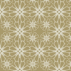 White Space Flower On Olive Green