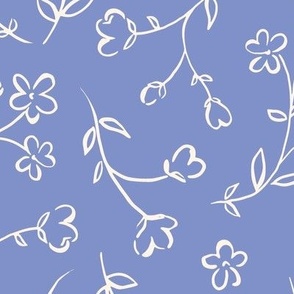 LARGE ⎸ Simple ditsy tossed fine liner floral hand drawn delicate flowers in cornflower blue