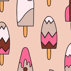 409 - large scale  ice cream popsicles in, boysenberry hot pink, dark chocolate and vanilla, with rocket ships - for kids apparel, dresses, leggings, tops, nursery accessories and children’s wallpaper, duvet cover, birthday party tablecloth 