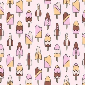 409 - Small scale  ice cream popsicles in, berry, chocolate and vanilla, rocket ships - for kids apparel, dresses, leggings, tops, nursery accessories and children’s wallpaper, duvet cover, birthday party tablecloth 