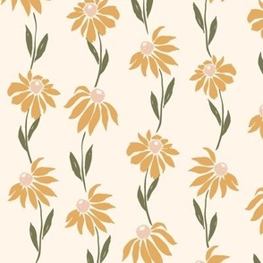 Falling daisy coneflower stripe in cream and mustard sunshine yellow