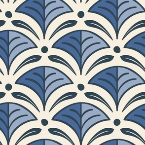 Leaf Scallop wallpaper in Navy and Cream, Navy Leaf Wallpaper