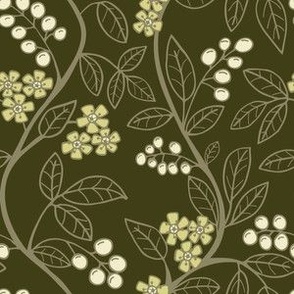 Enchanting Vines: Floral and Berry Trellis for Timeless Elegance Dark Green White