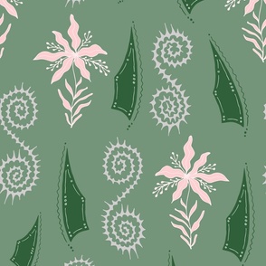 Green and pink tribal florals