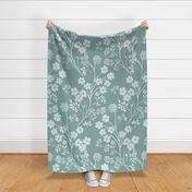 Light and airy white floral  up on teal blue background large scale