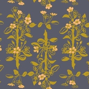 Blossoming Pear Branches in Periwinkle and Gold