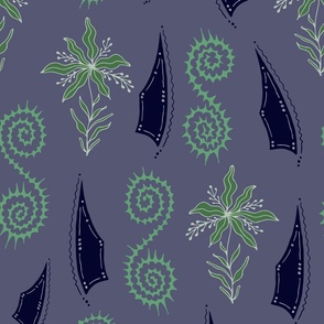 Tribal florals in dark blue and green