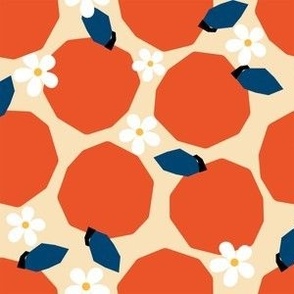 Geometric Oranges & Daisies on Cream - 6x6