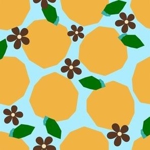 Geometric Oranges & Daisies on Light Blue - 6x6