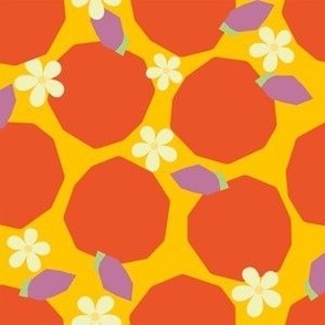 Geometric Oranges & Daisies on Yellow - 6x6