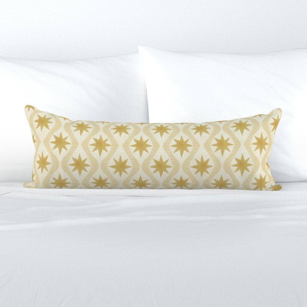 Golden stars wallpaper with wavy lines for wallpaper, cushions, upholstery and home decor