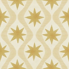 Golden stars wallpaper with wavy lines for wallpaper, cushions, upholstery and home decor