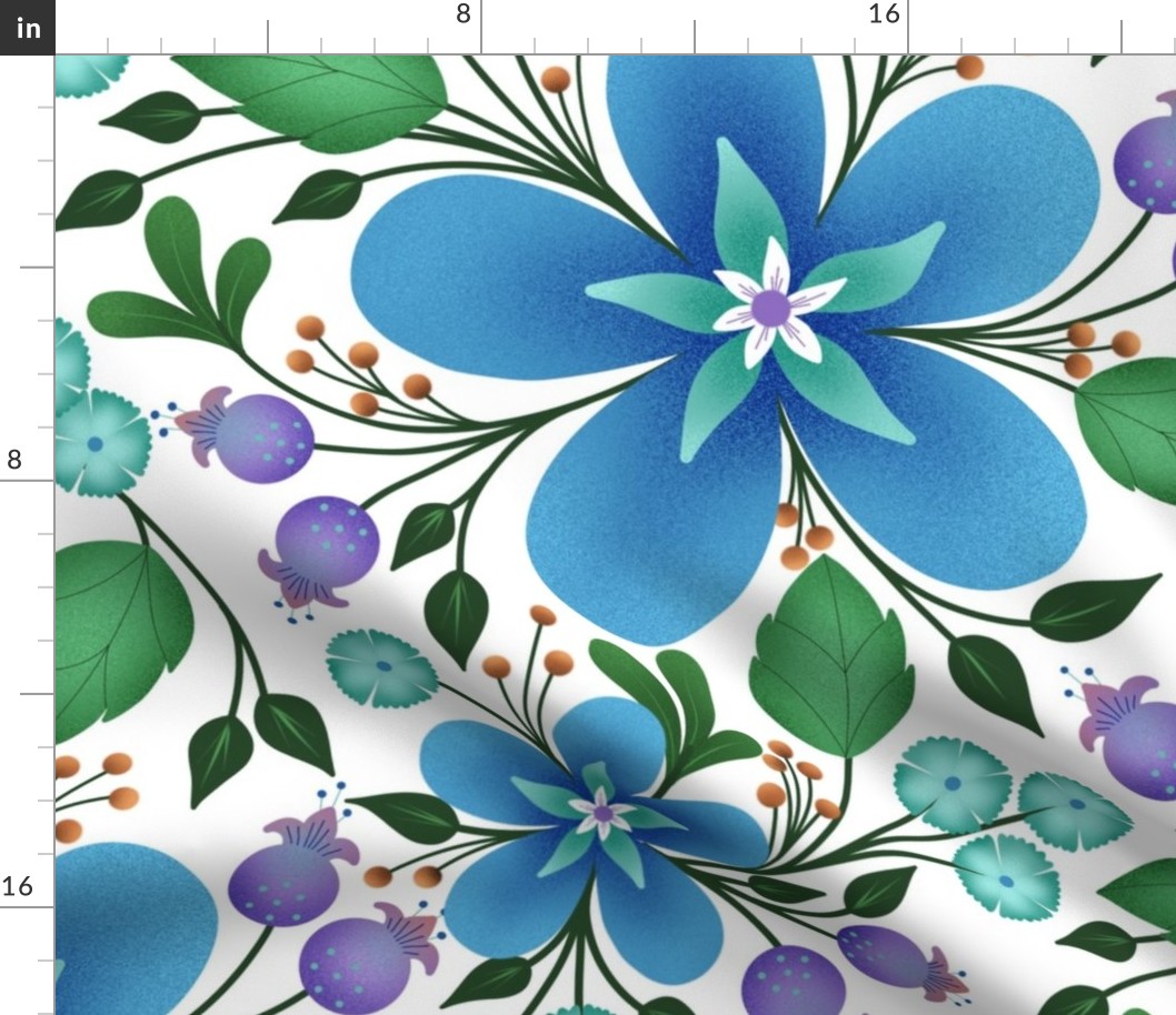 Welcome Home Fanciful Floral in Blue, Purple, and Teal